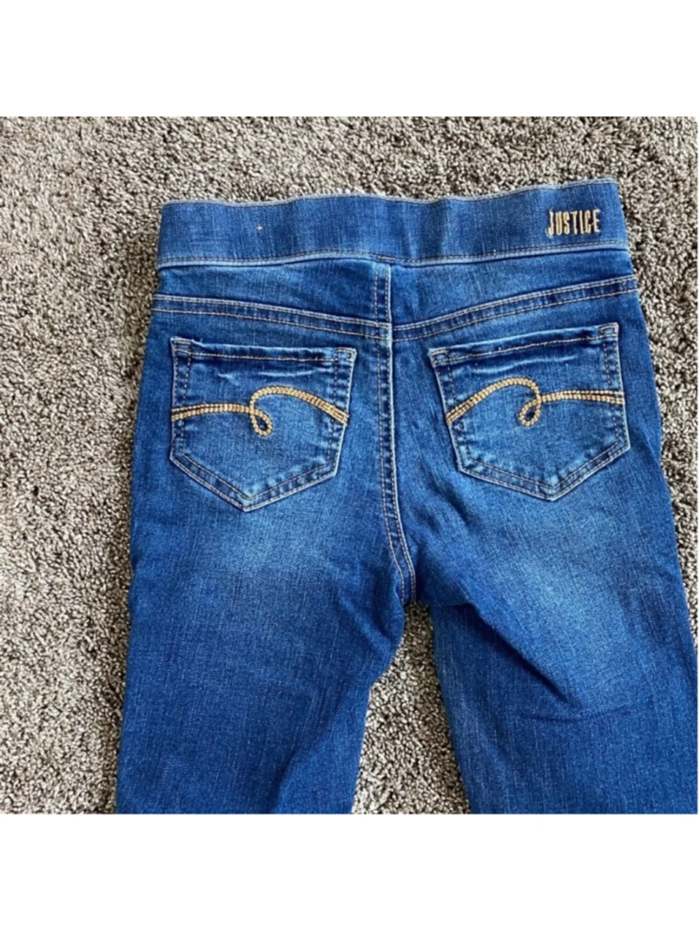 Justice Girls Jeans Blue Distressed Jegging Glitter Detail Size 7